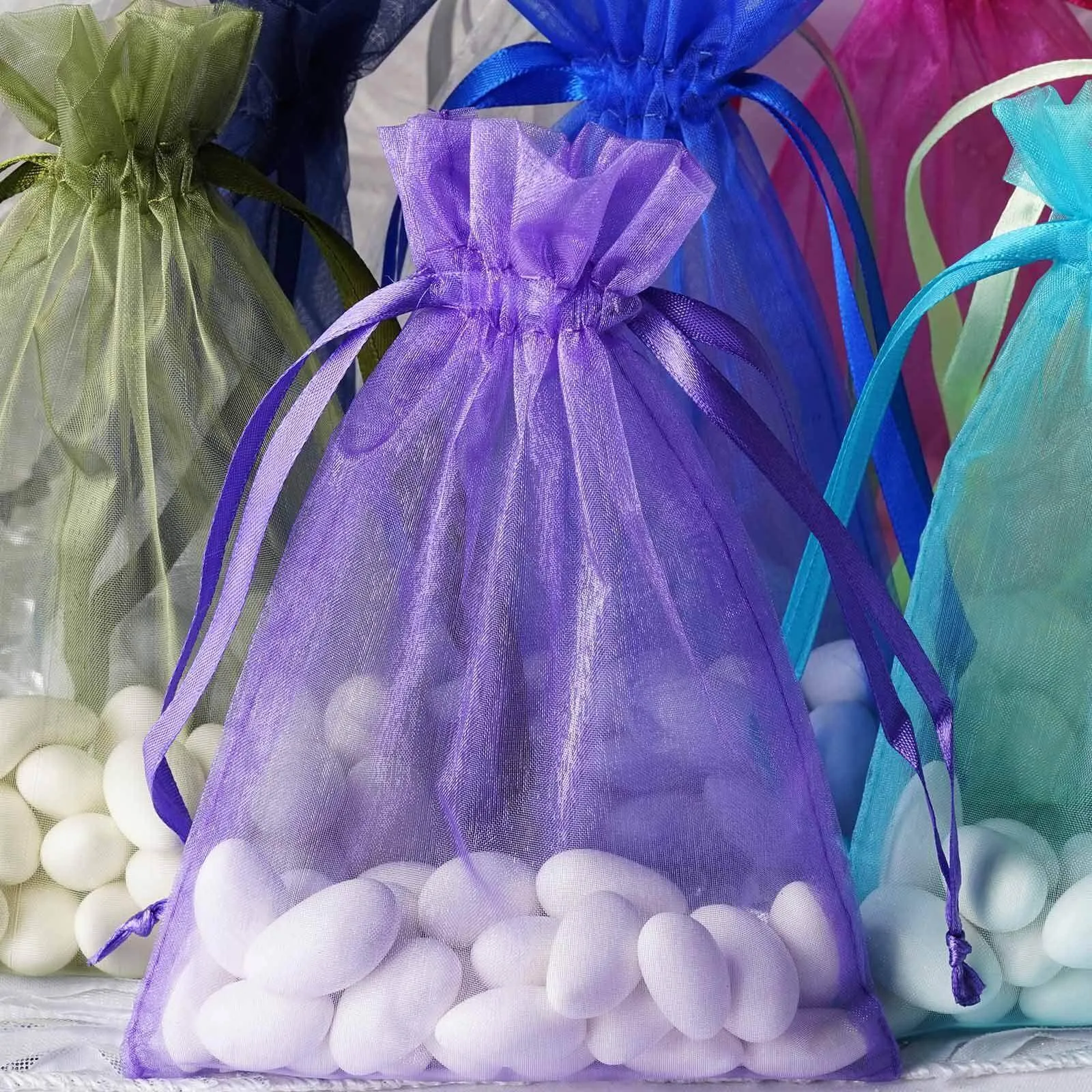 10 Pack 5"x7" Blush Organza Drawstring Wedding Party Favor Gift Bags