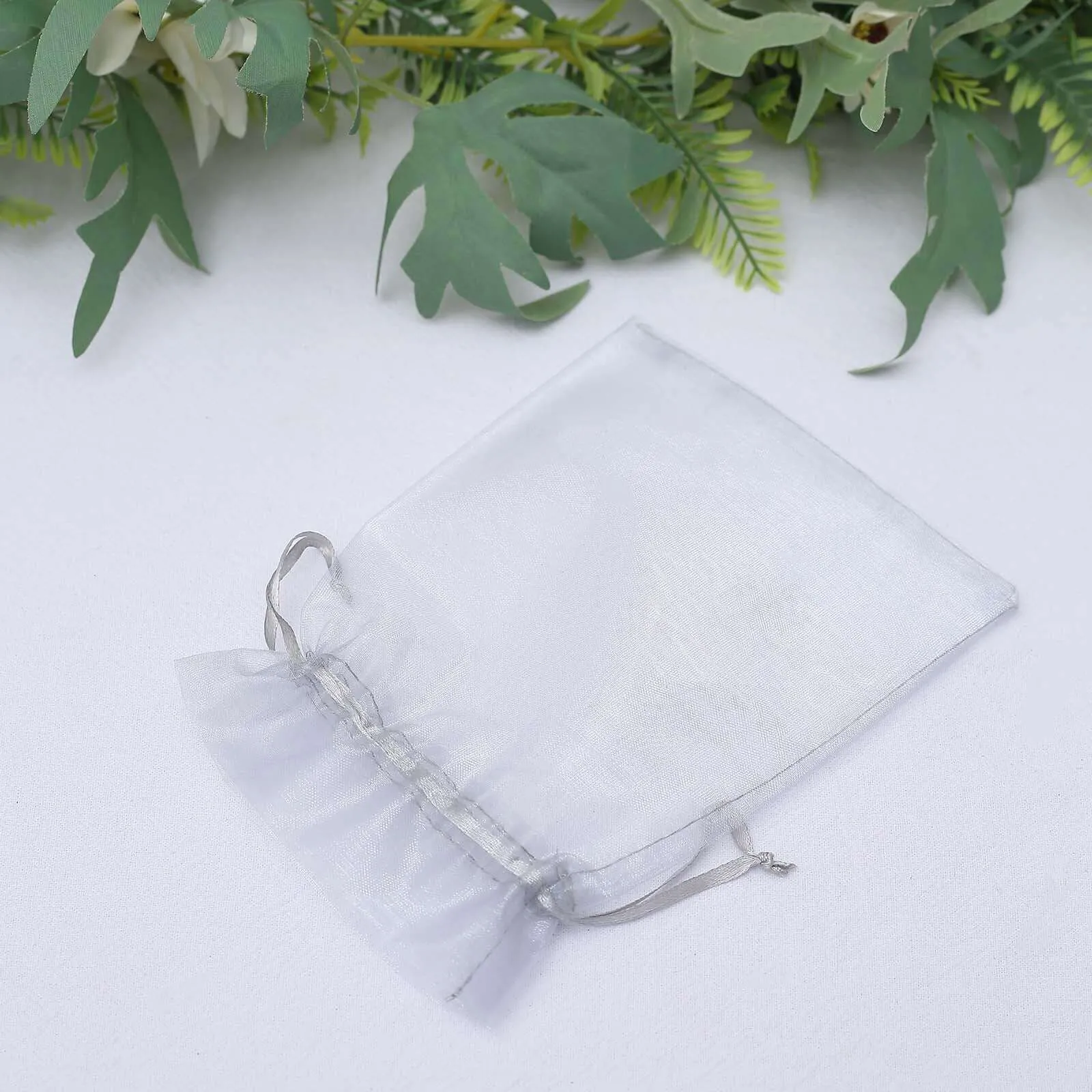 10 Pack 5"x7" Silver Organza Drawstring Wedding Party Favor Gift Bags