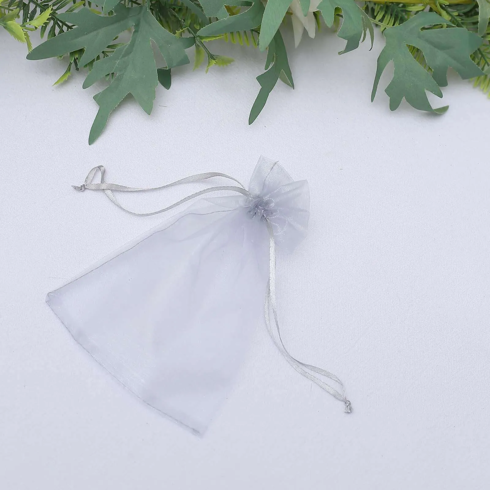 10 Pack 5"x7" Silver Organza Drawstring Wedding Party Favor Gift Bags