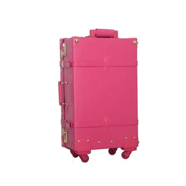 12 24Inches Retro Suitcase Box,Female Korea Fashion Red Bride Luggage Set,Vintage Pu Leather