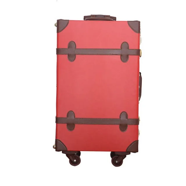 12 24Inches Retro Suitcase Box,Female Korea Fashion Red Bride Luggage Set,Vintage Pu Leather