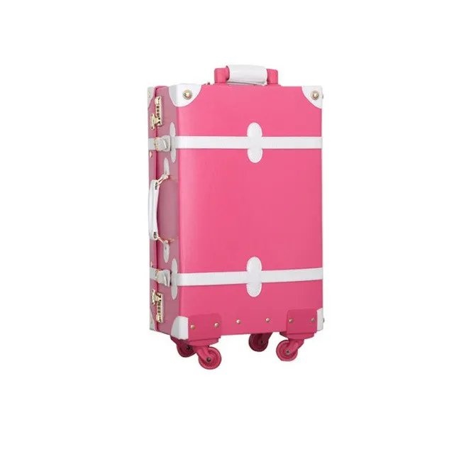 12 24Inches Retro Suitcase Box,Female Korea Fashion Red Bride Luggage Set,Vintage Pu Leather