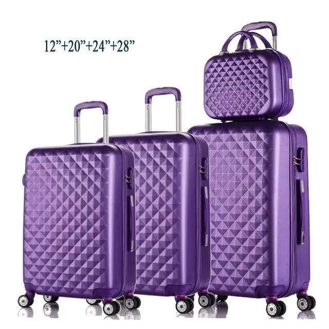 12"20"24"28"4Piece Diamond Lines Trolley Suitcase/Travell Case Luggage/Pull Rod Trunk Rolling