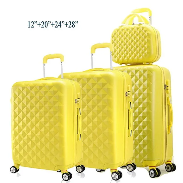 12"20"24"28"4Piece Diamond Lines Trolley Suitcase/Travell Case Luggage/Pull Rod Trunk Rolling