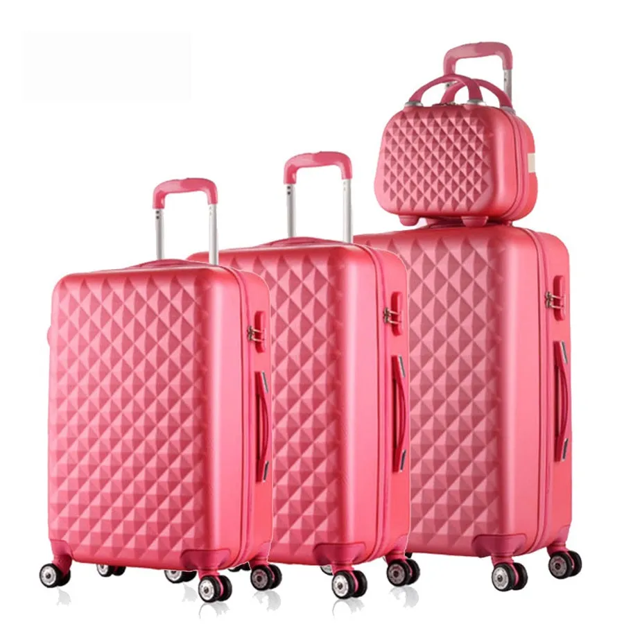 12"20"24"28"4Piece Diamond Lines Trolley Suitcase/Travell Case Luggage/Pull Rod Trunk Rolling