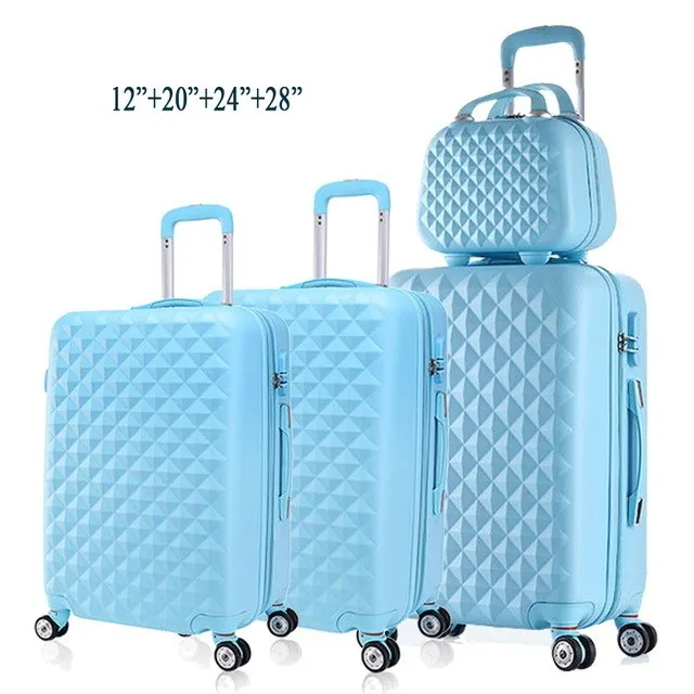 12"20"24"28"4Piece Diamond Lines Trolley Suitcase/Travell Case Luggage/Pull Rod Trunk Rolling