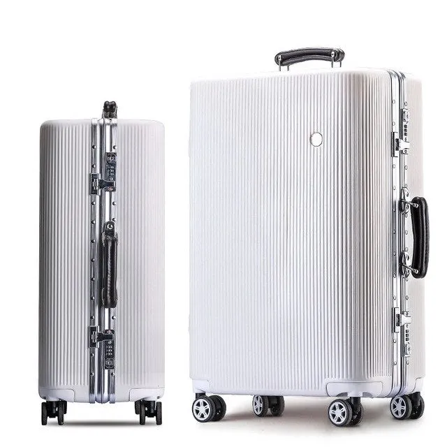 20 "24" 26 "28" White Silver Pink Gold Black Aluminum Frame And Pc Travel Trolley Case Hardside