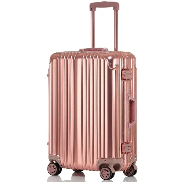 20''24''Full Aluminum Luggage Travel Trolley Suitcase Metal Hardside Rolling Luggage Suitcase Carry