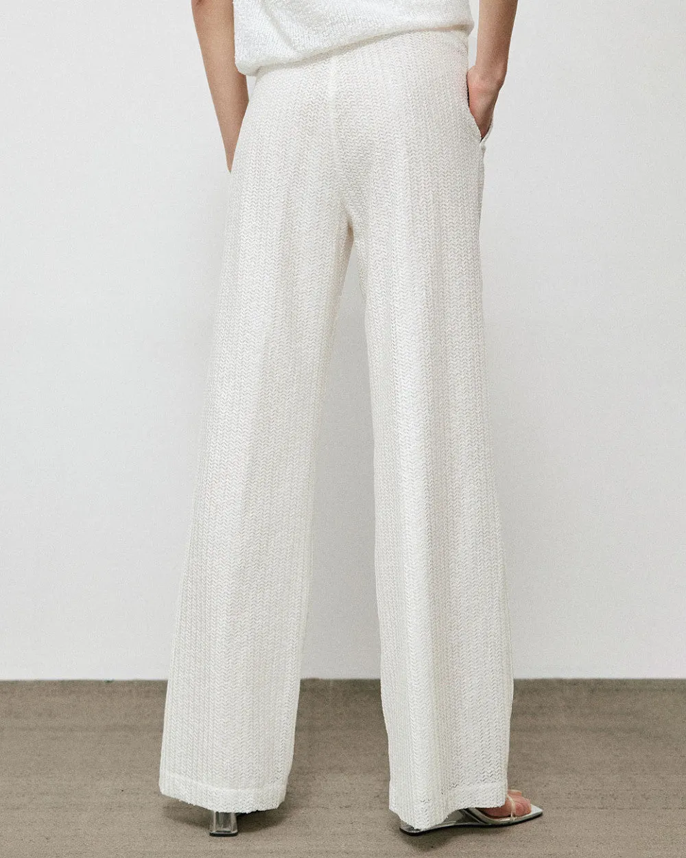 Access Off White Sequin Trouser With Lace Detailing