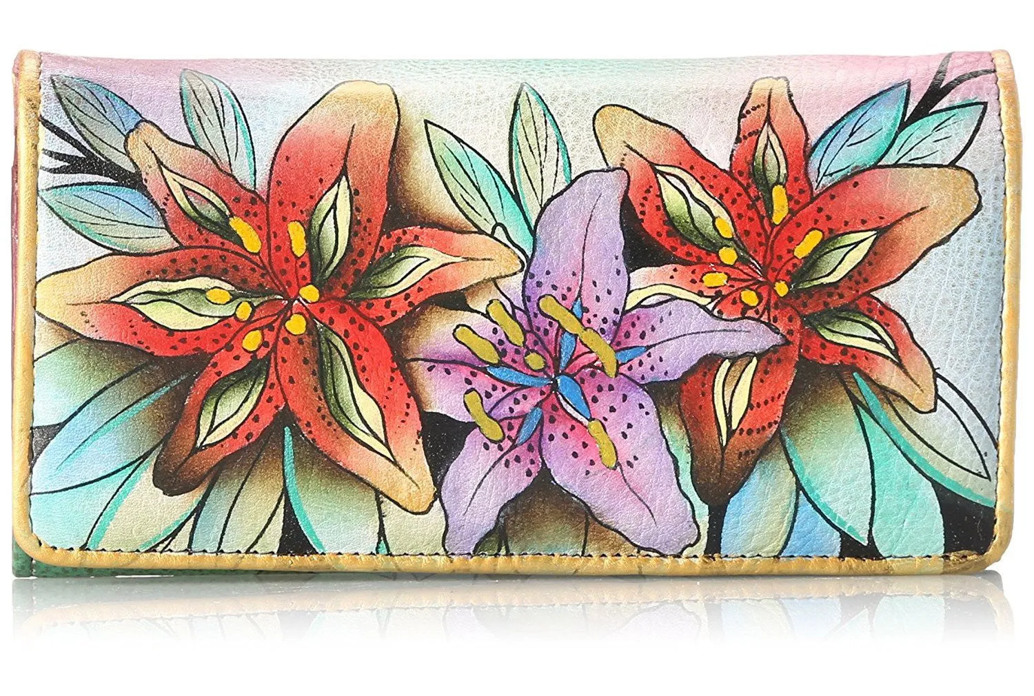 Accordion Flap Hand Painted Leather Wallet by Anuschka Leather