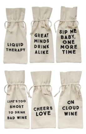 Assorted Cotton Wine Bag w/ Saying