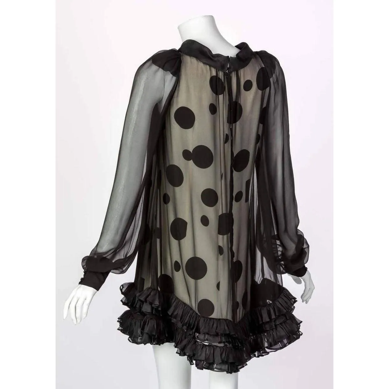 BALENCIAGA Black Polka Dot Silk Dress | Size XS/S