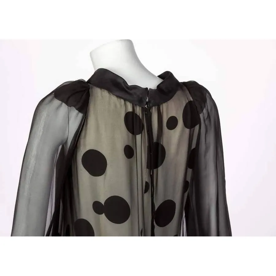 BALENCIAGA Black Polka Dot Silk Dress | Size XS/S