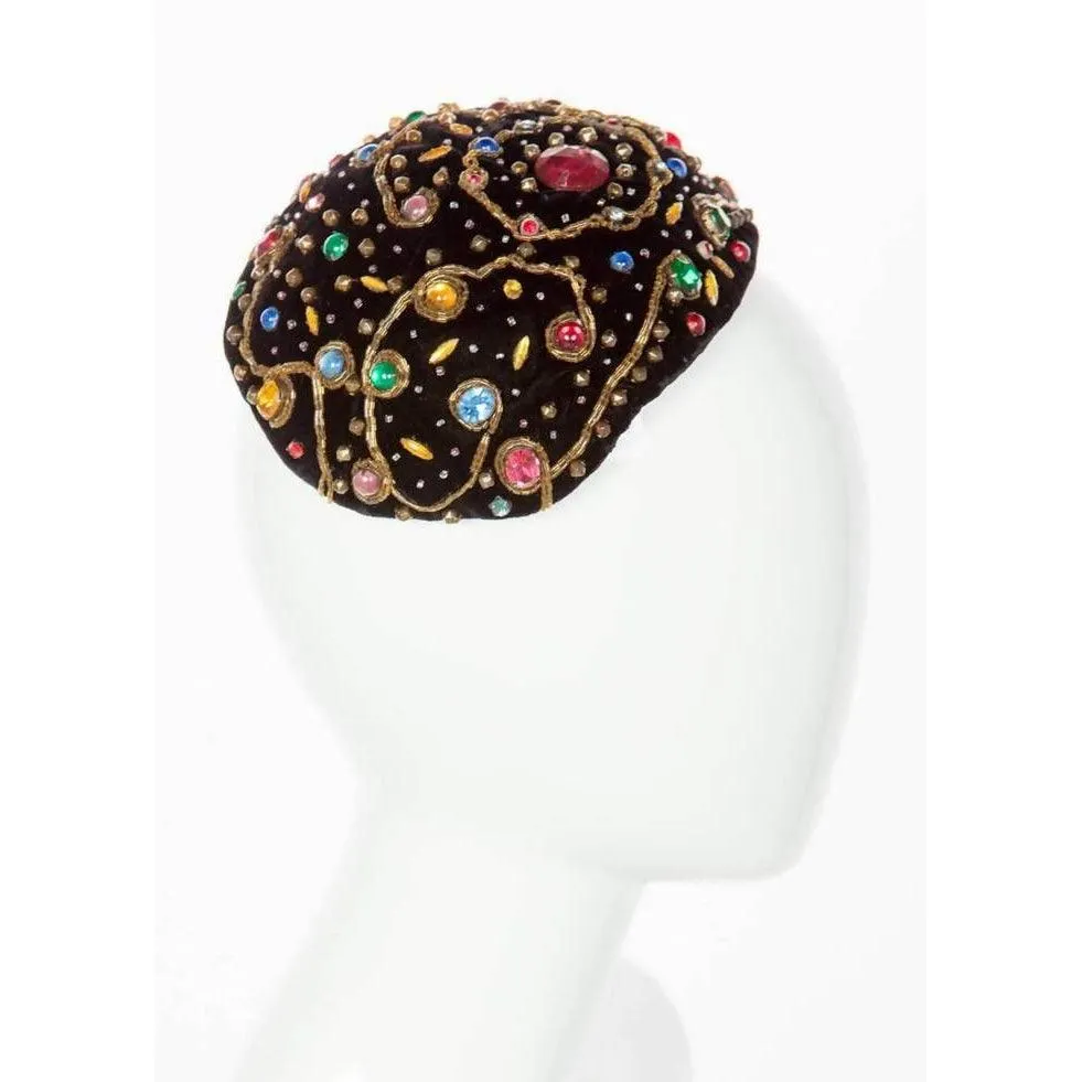 BALENCIAGA Black Velvet Jewel Toque Hat | OS