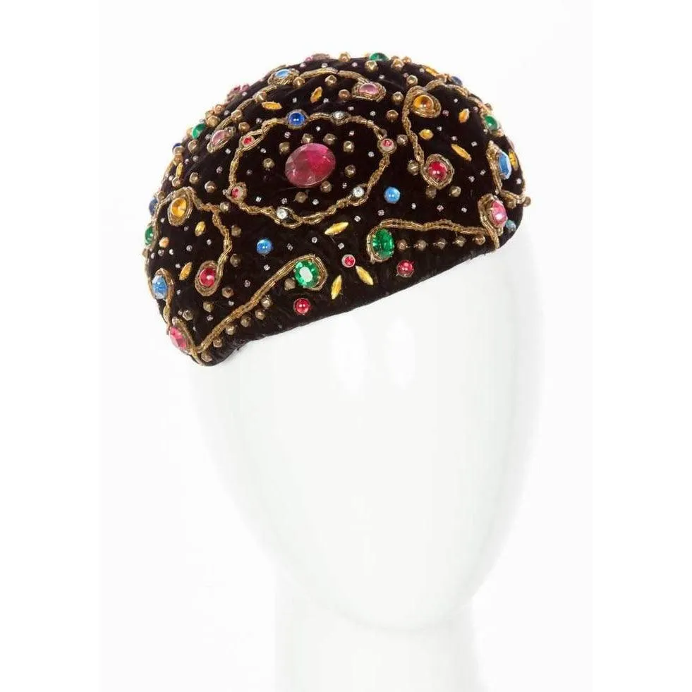 BALENCIAGA Black Velvet Jewel Toque Hat | OS