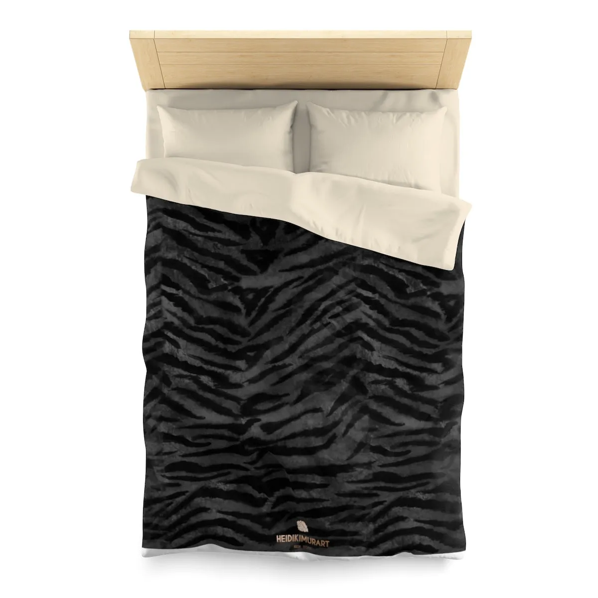 Black Tiger Stripe Duvet Cover, Gray Animal Print Queen/Twin Size Microfiber Duvet Cover