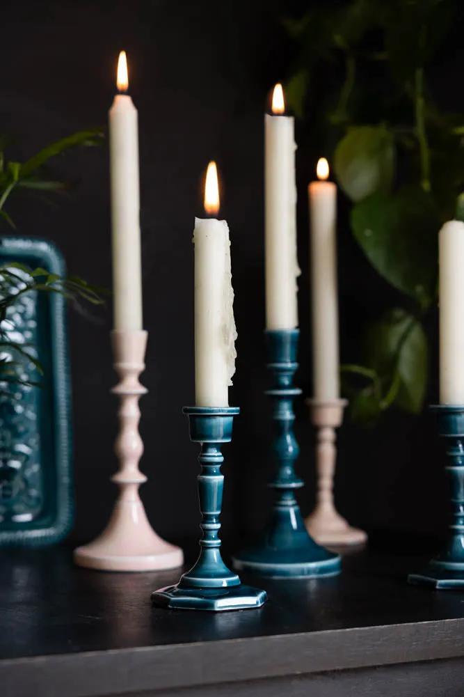 Deep Blue Enamel Cast Style Candlestick Holder - 2 Sizes Available