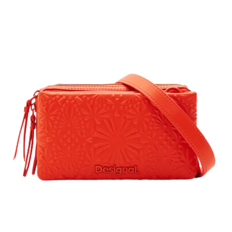 Desigual Geometric Embossed Crossbody Bag - Jaffa Orange