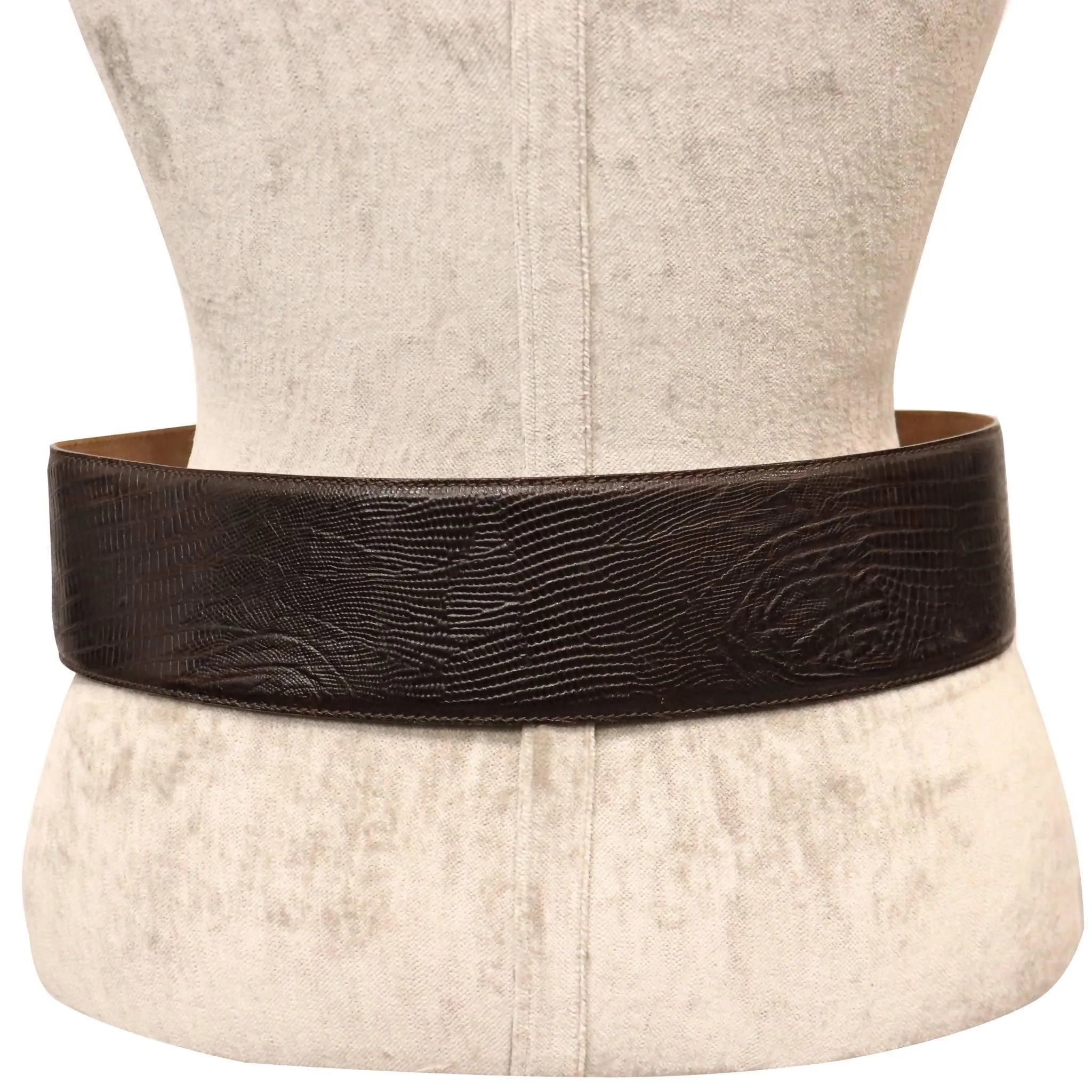 DONNA KARAN Faux Lizard Leather Brown Belt | OS