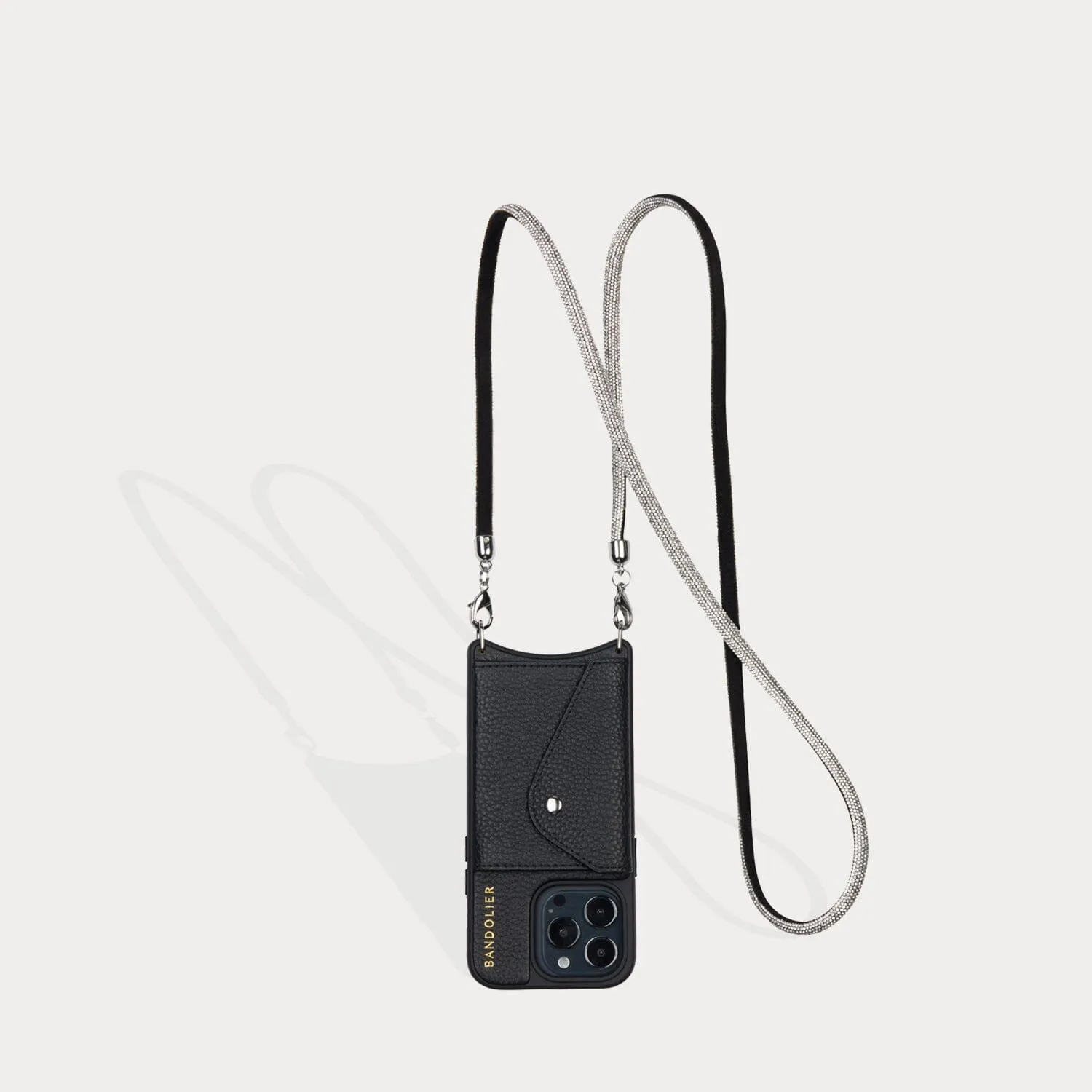 Ellie Side Slot Leather Crossbody Bandolier Set - Black/Silver