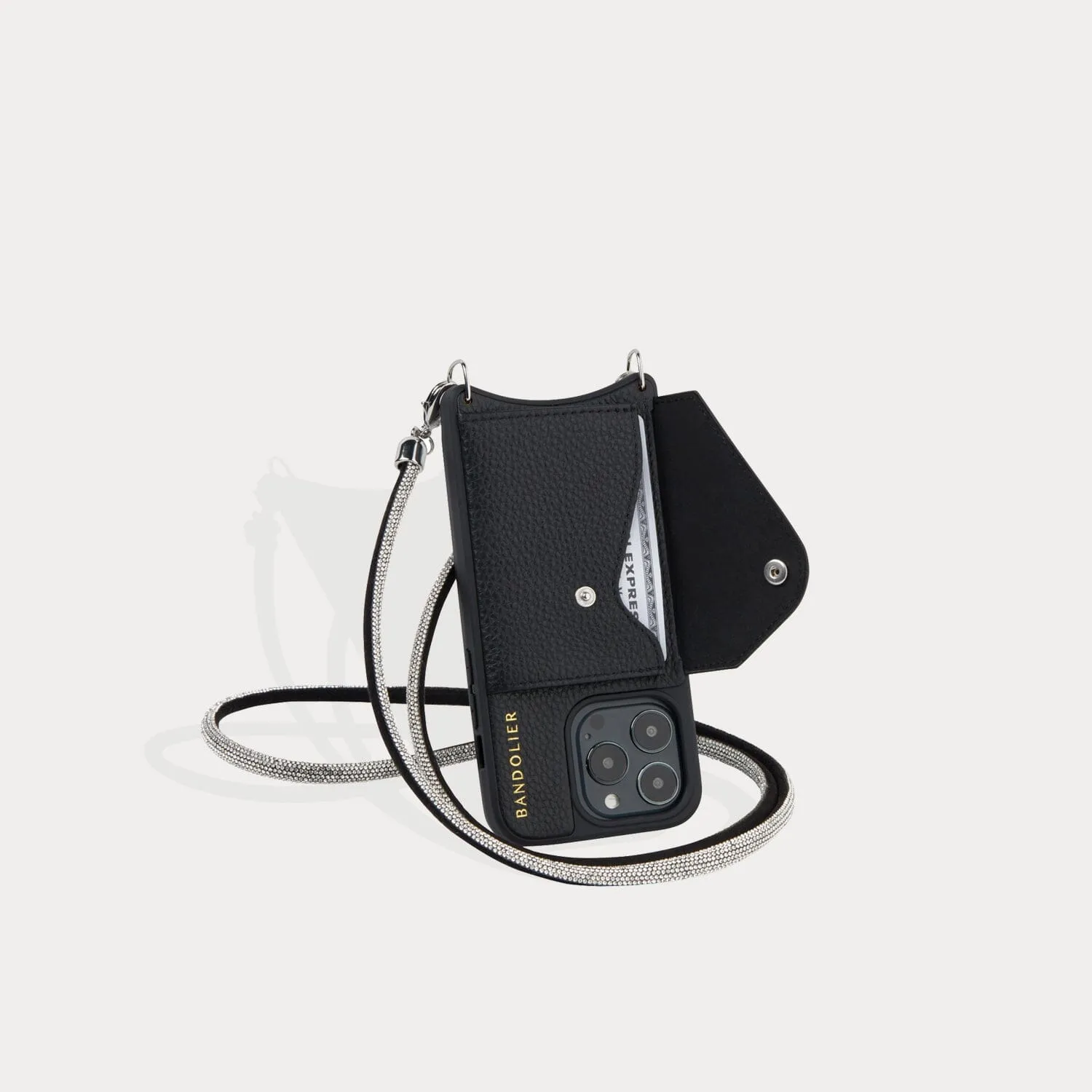 Ellie Side Slot Leather Crossbody Bandolier Set - Black/Silver