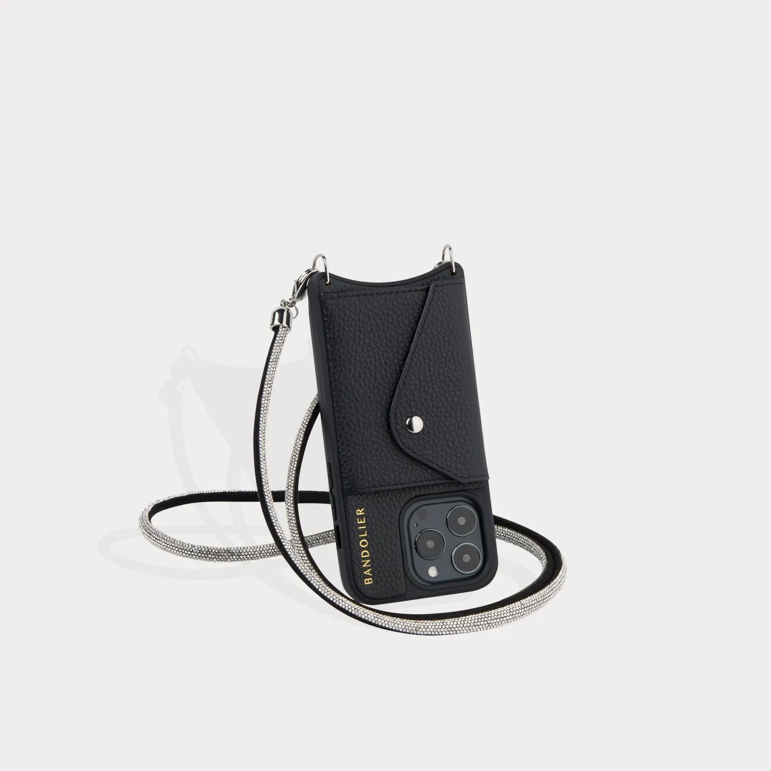 Ellie Side Slot Leather Crossbody Bandolier Set - Black/Silver