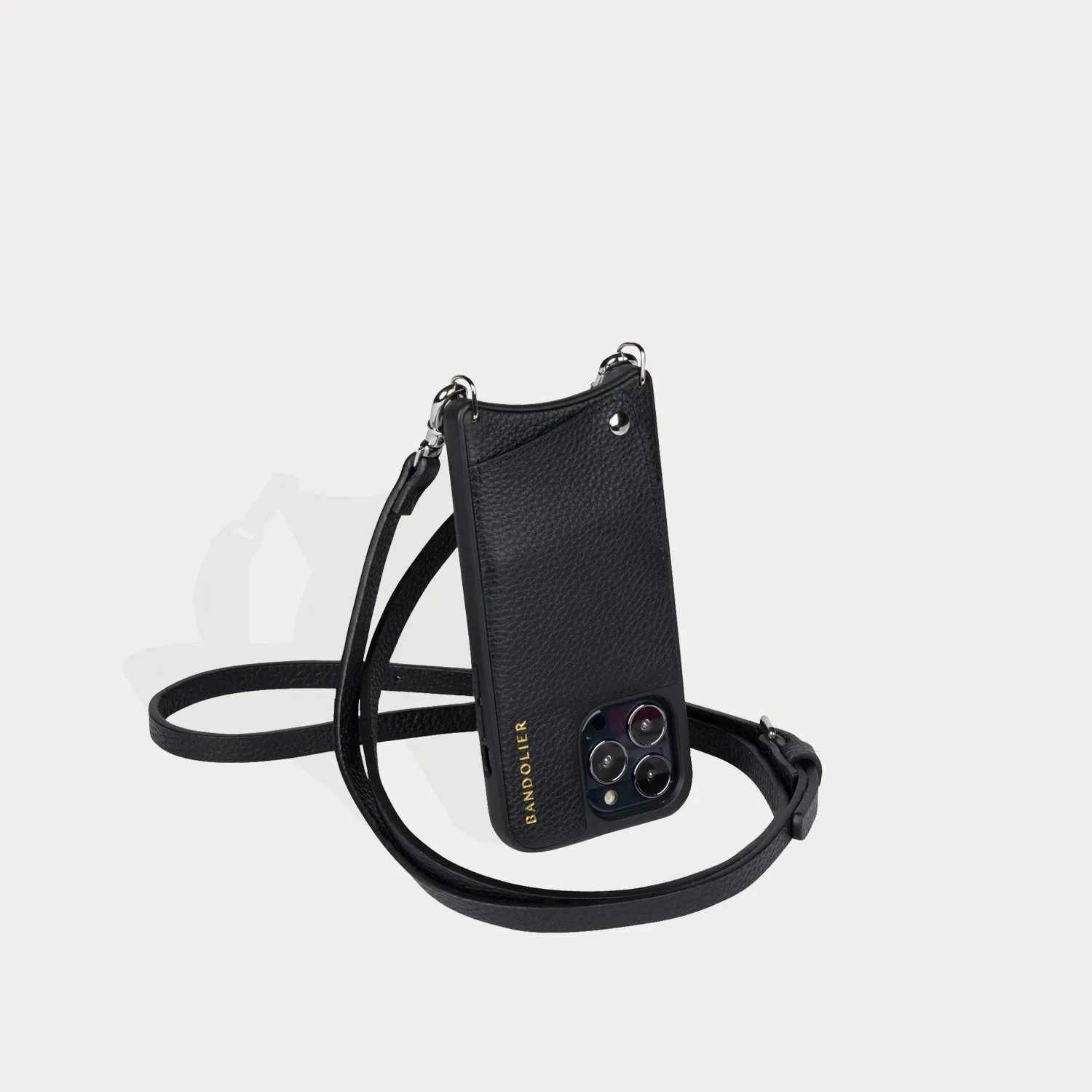 Emma Pebble Leather Crossbody Bandolier - Black/Silver