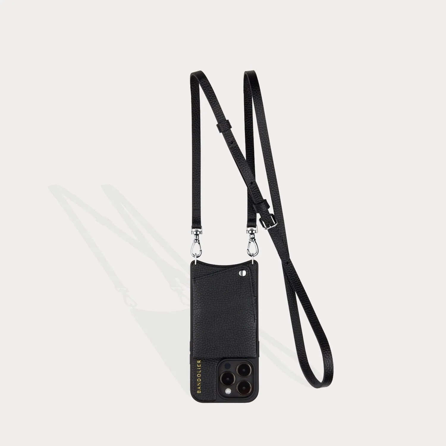 Emma Pebble Leather Crossbody Bandolier - Black/Silver