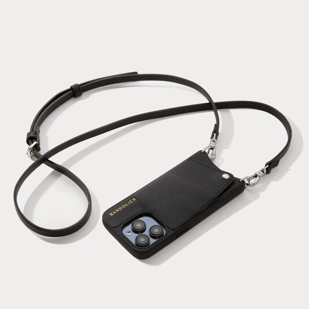 Emma Pebble Leather Crossbody Bandolier - Black/Silver