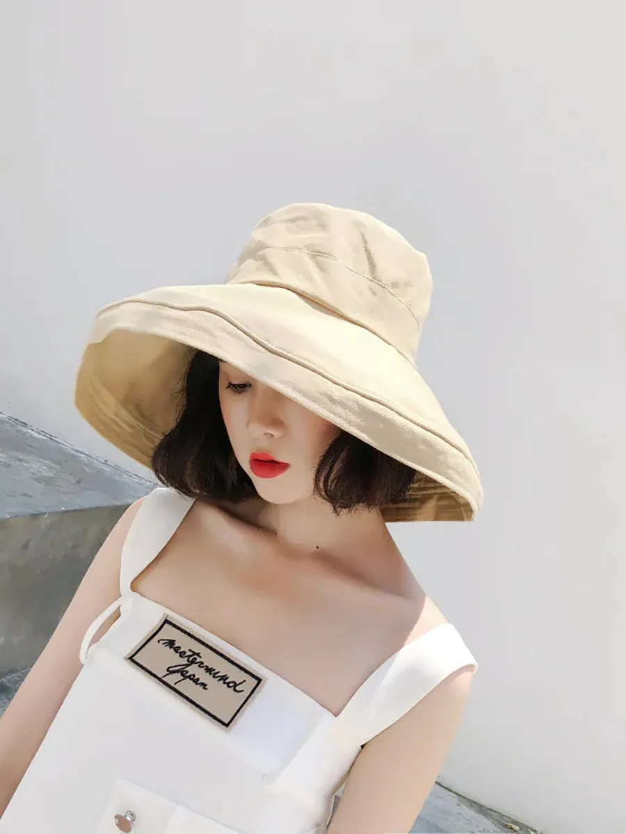 Female Summer Sun Hat Solid Color Foldable Hat