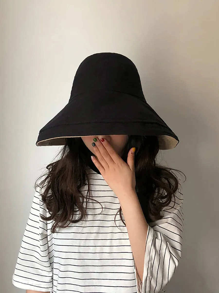 Female Summer Sun Hat Solid Color Foldable Hat