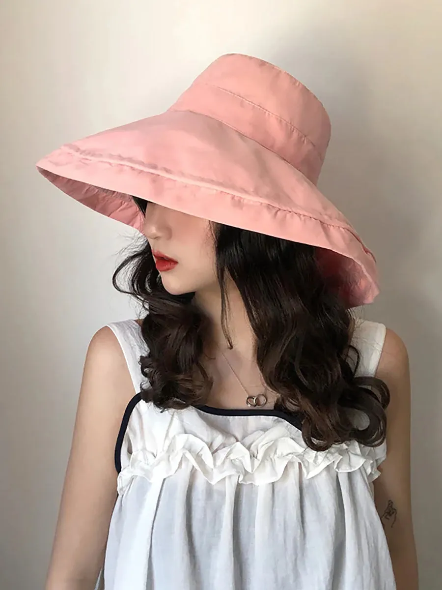 Female Summer Sun Hat Solid Color Foldable Hat