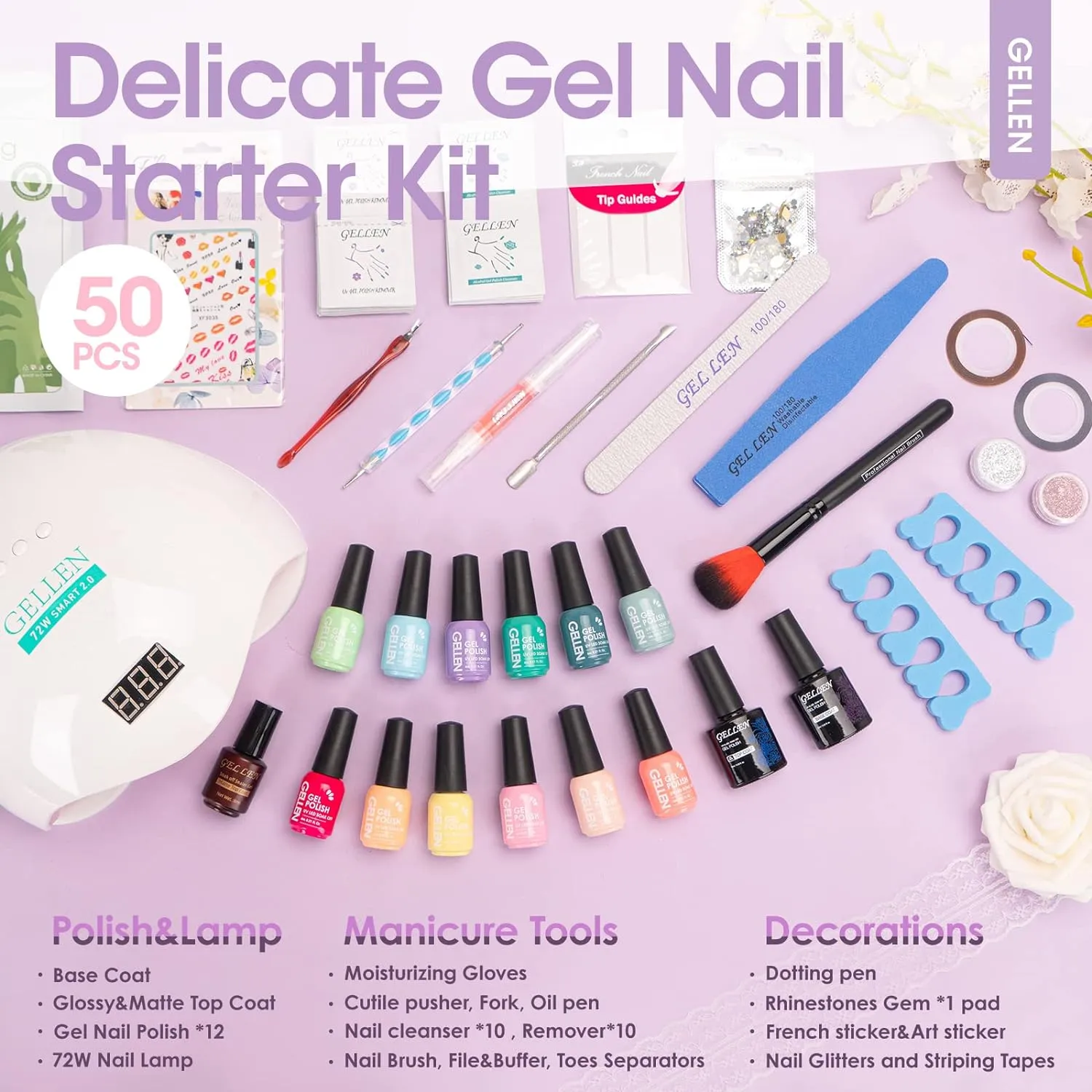 Gel Nail Polish Kit with Nail Light 72W Nail Dryer, 12 Gel Nail Polish Colors