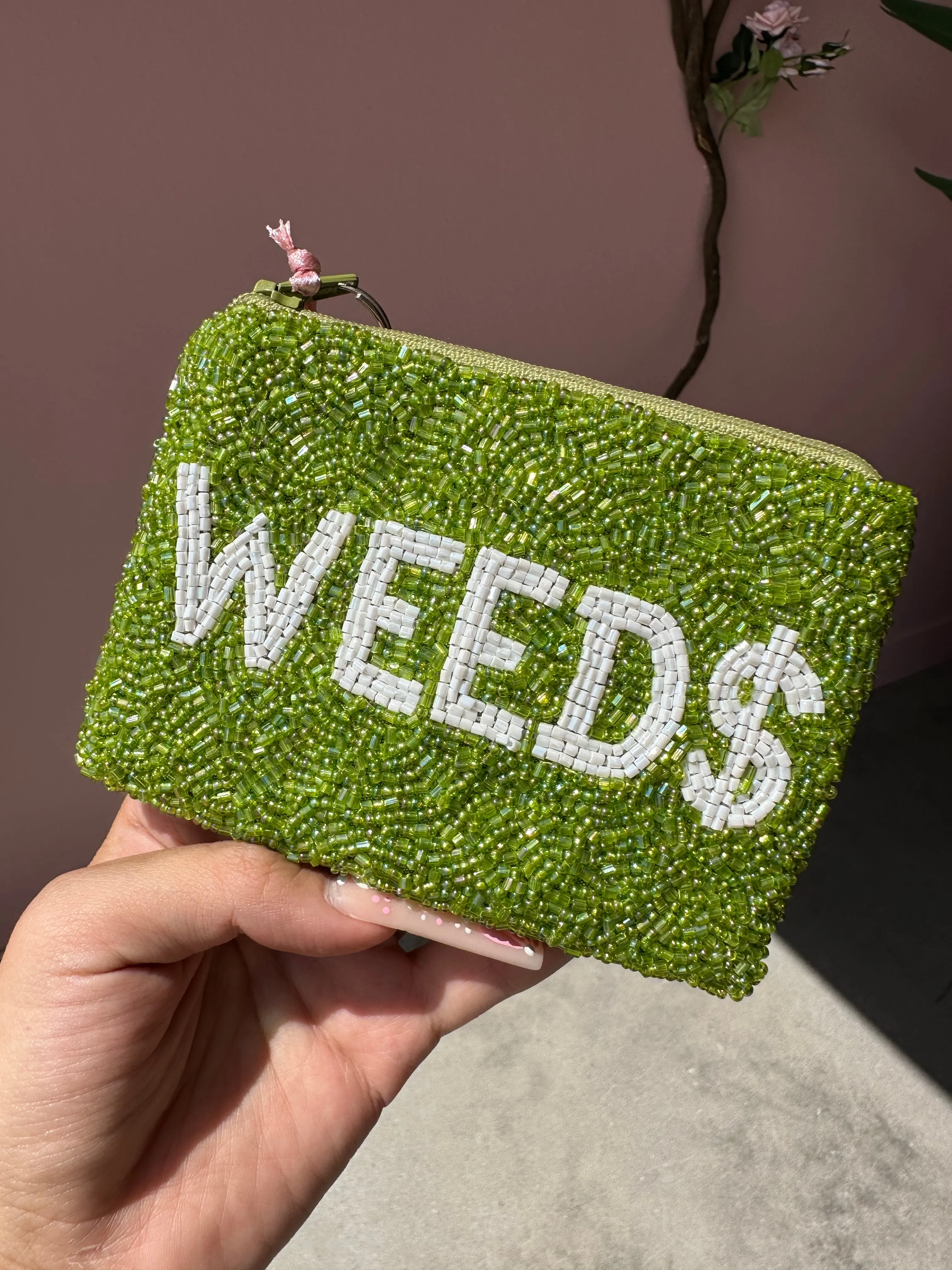 Glamfox - Green Weed Money Beaded Coin Purse