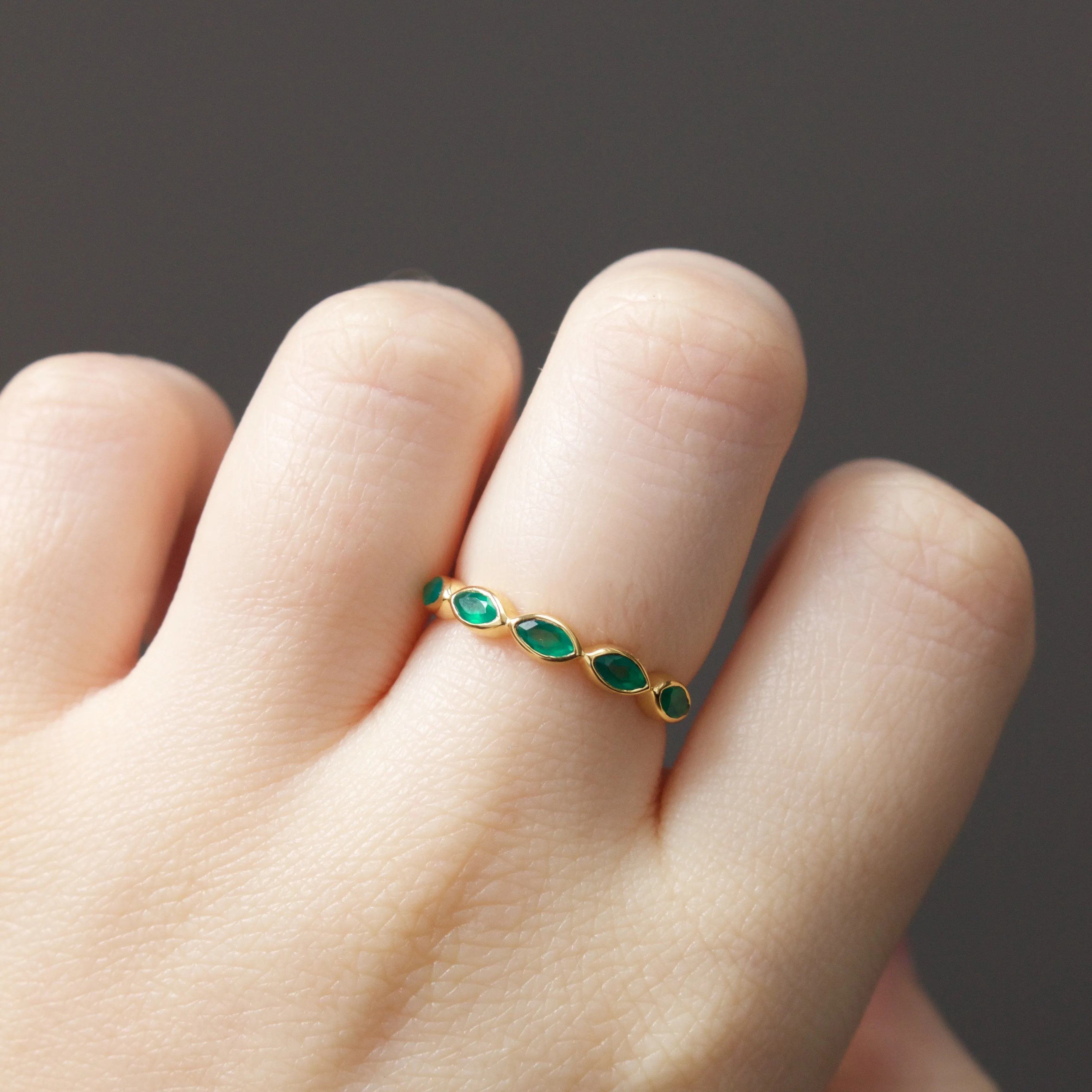 Green Onyx Marquise Gemstone Stacking Ring