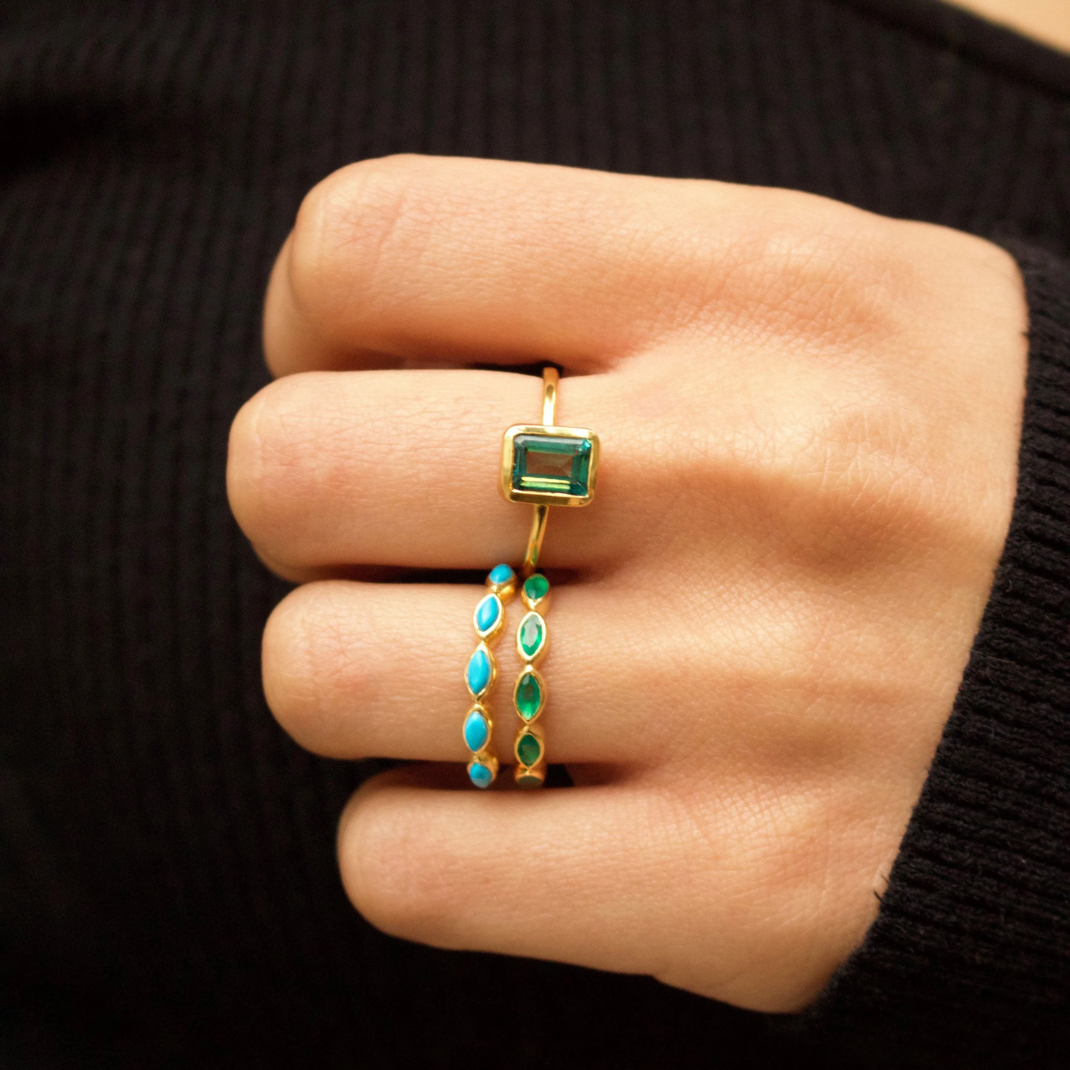 Green Onyx Marquise Gemstone Stacking Ring