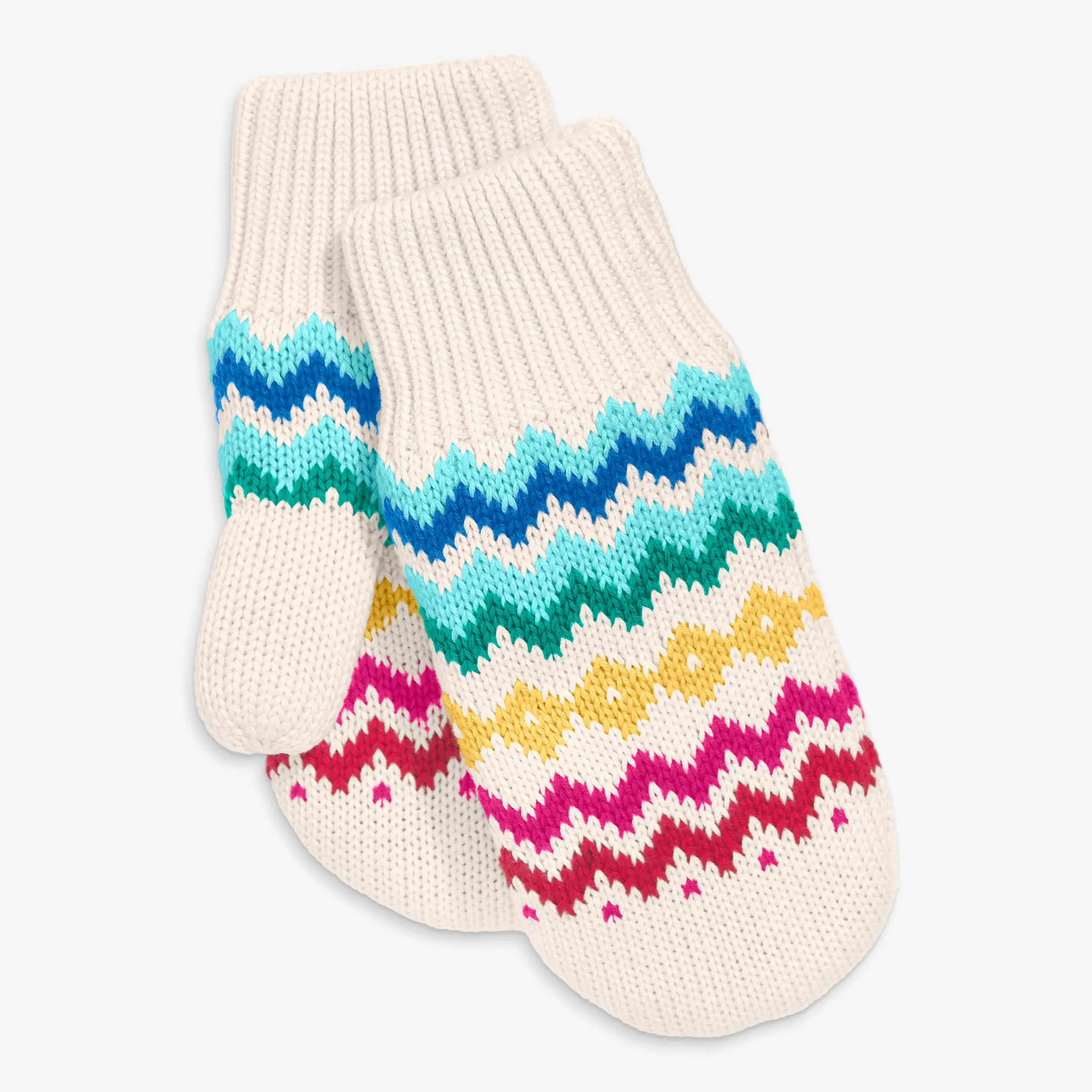 Kids fleece-lined rainbow fair isle mittens