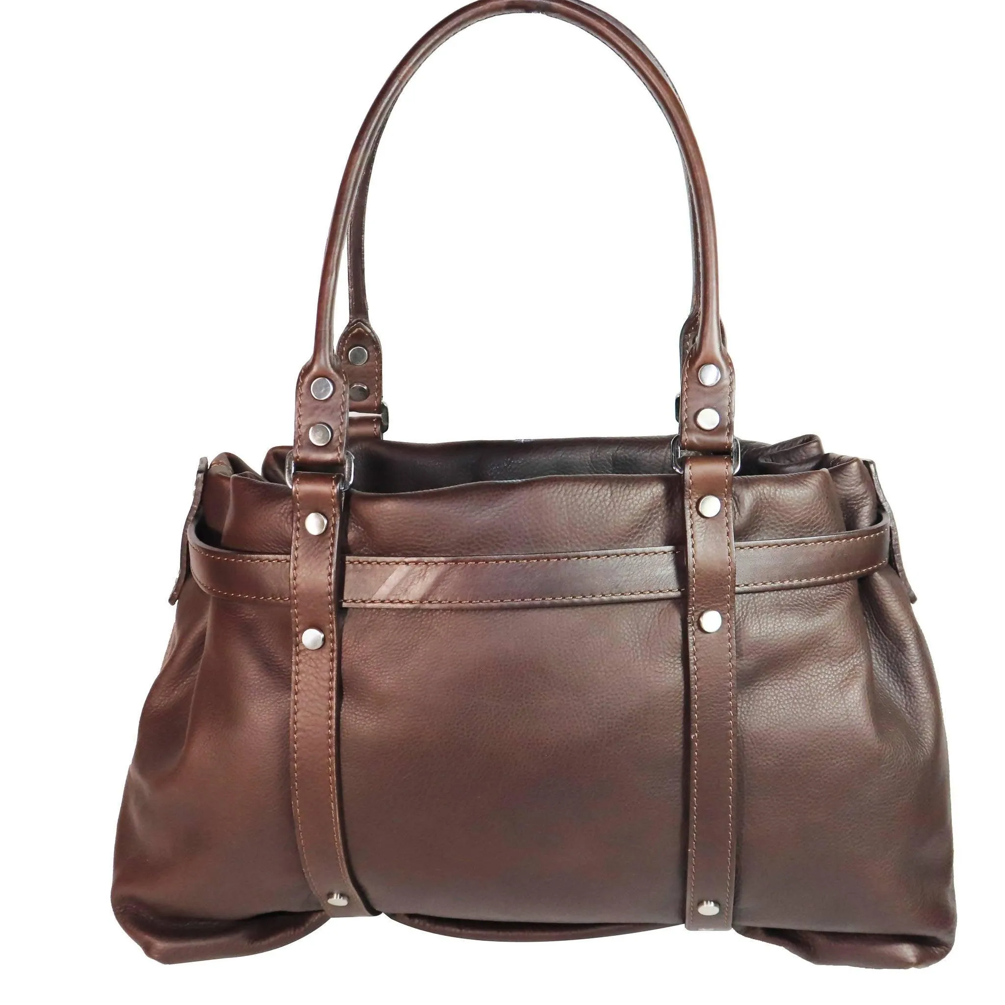 LANVIN Brown Leather Handbag with Silver Hardware