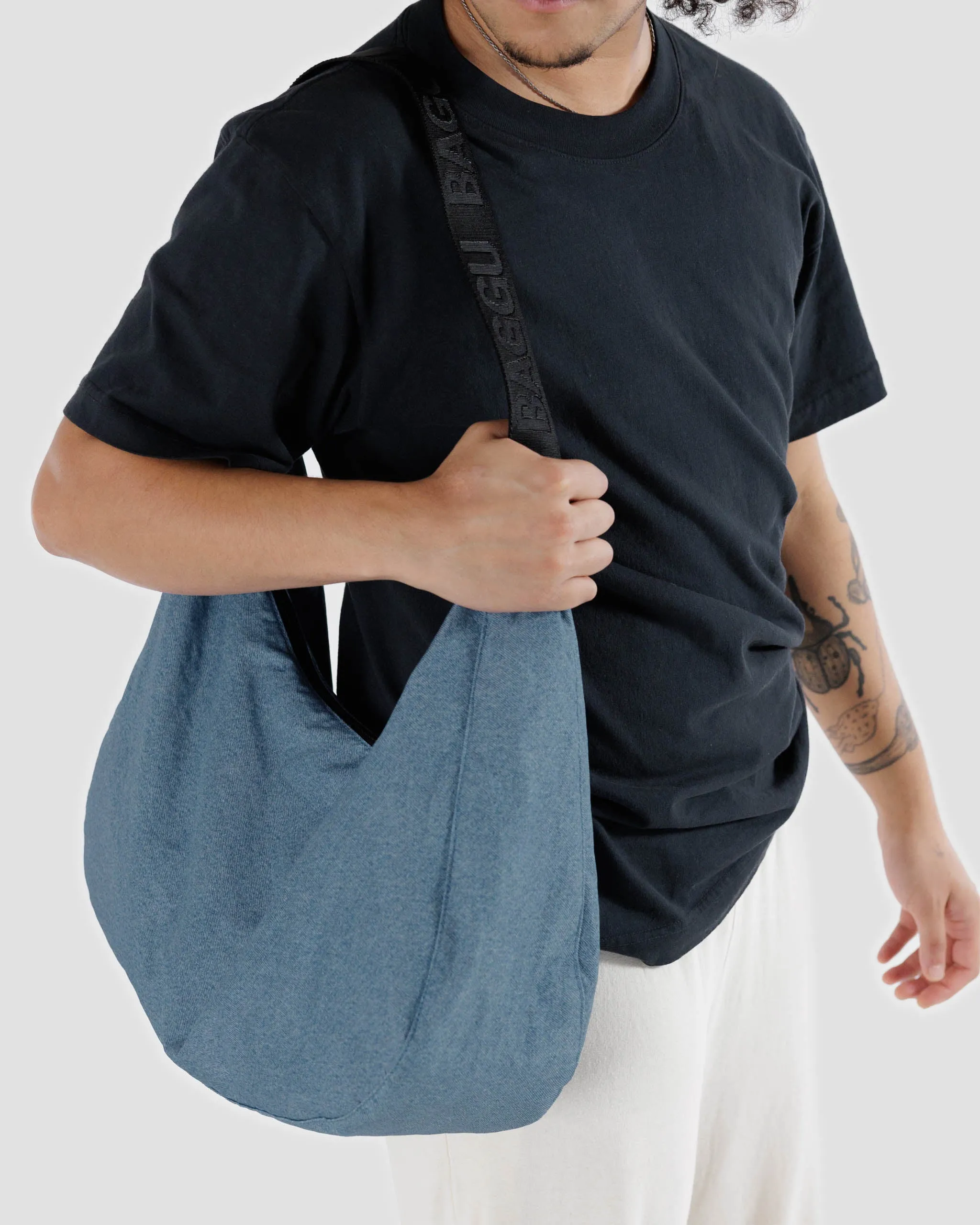 Large Nylon Crescent Bag in Digital Denim