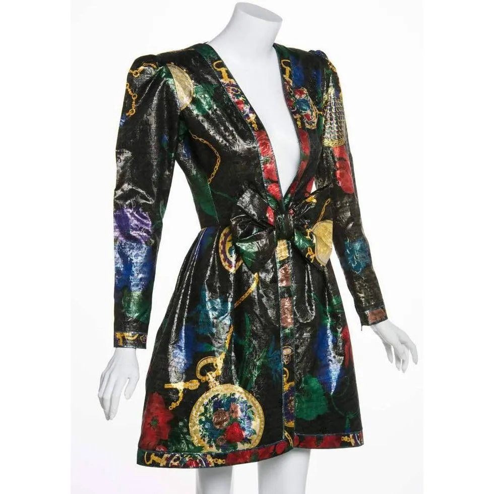 Leonard Paris Metallic Floral Silk Evening Dress Jacket | XS