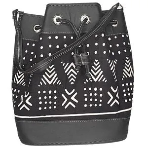 Medium Black Bag with Black and White African Print