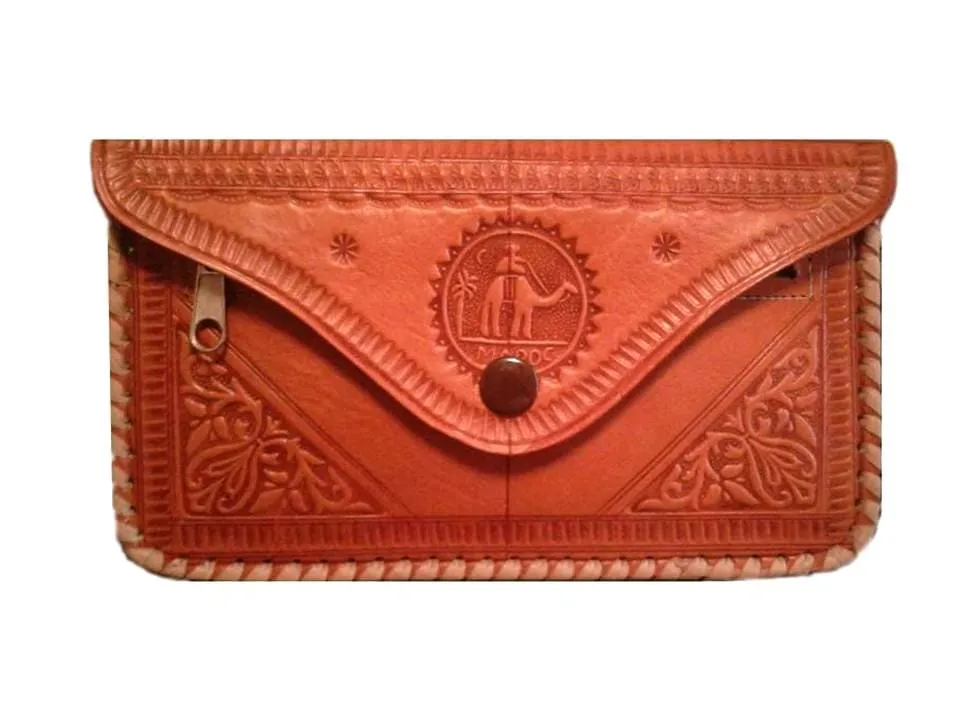 Moroccan Camel Leather Purse - Orange