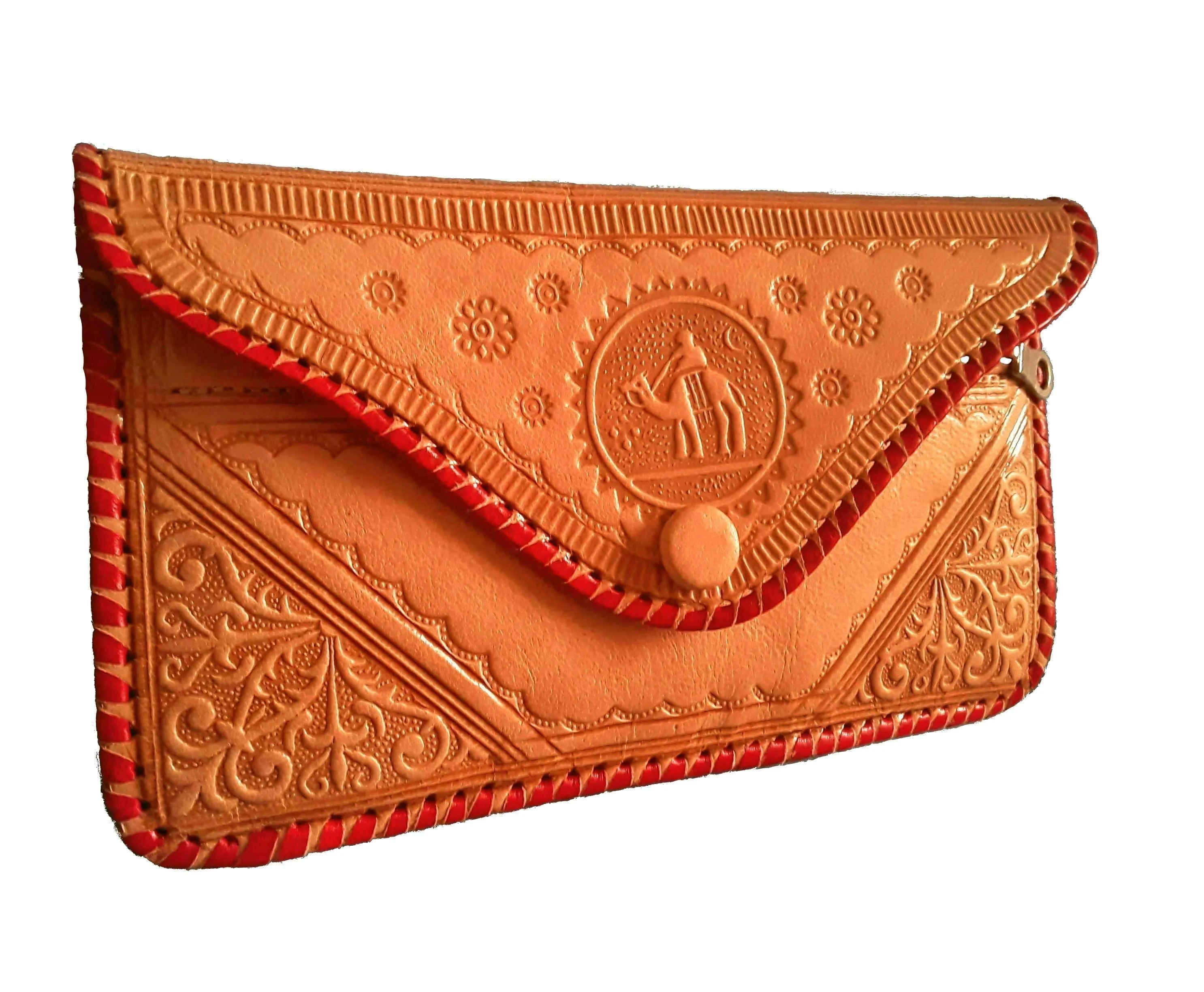 Moroccan Camel Leather Purse - Orange