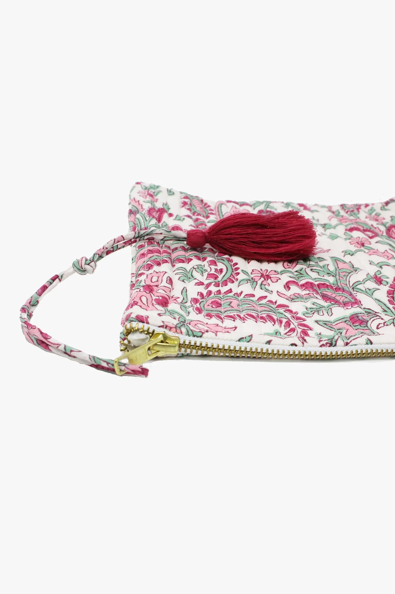 Organic Cotton Zip Pouch | Flower Pink/Green