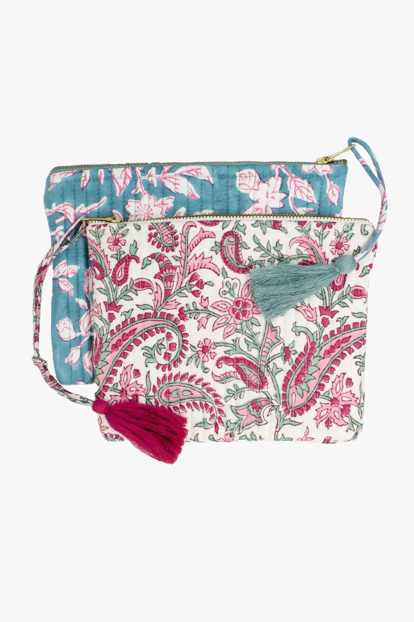 Organic Cotton Zip Pouch | Flower Pink/Green