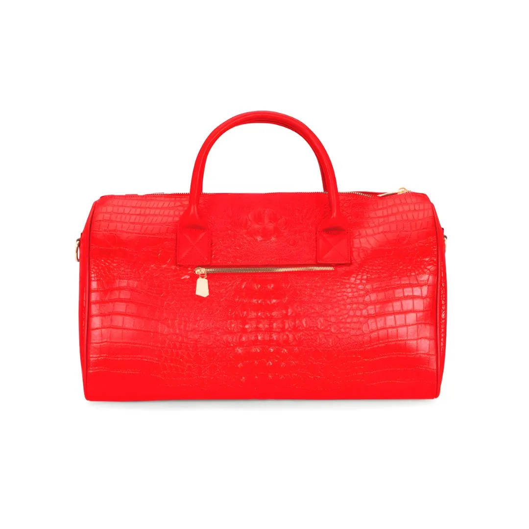 Red Apollo 2 Faux Crocodile Skin Duffle Bag