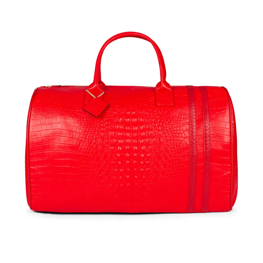 Red Apollo 2 Faux Crocodile Skin Duffle Bag