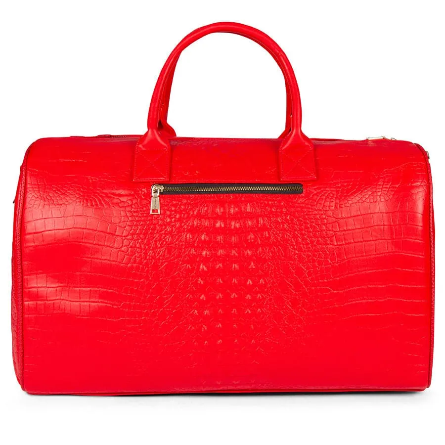 Red Apollo 2 Faux Crocodile Skin Duffle Bag