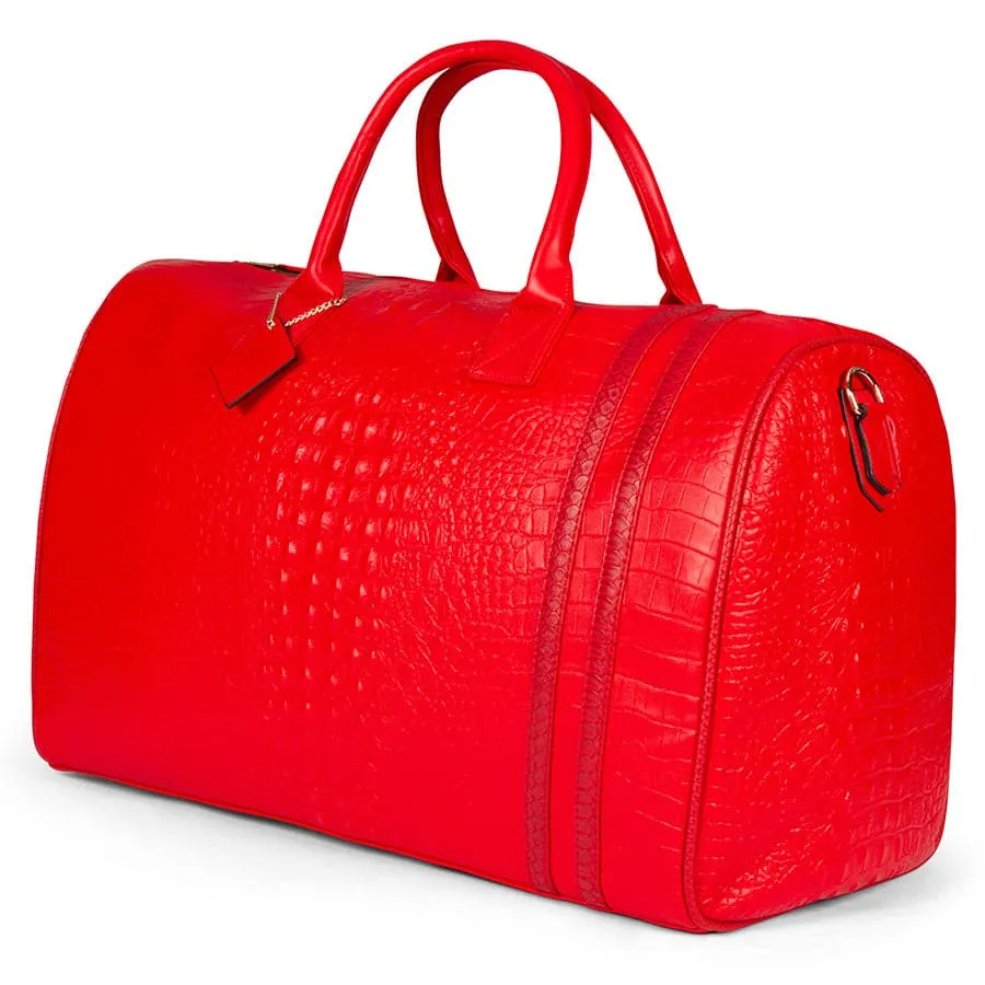 Red Apollo 2 Faux Crocodile Skin Duffle Bag