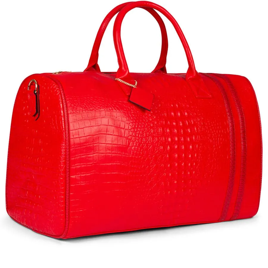 Red Apollo 2 Faux Crocodile Skin Duffle Bag